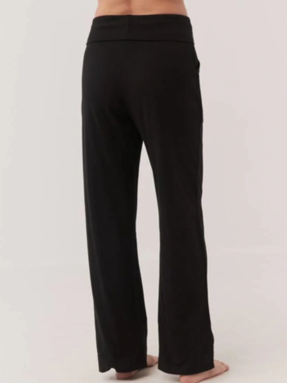 NWOT Pact Fold Over Lounge Pants Organic Cotton Black M Wide Leg - Picture 3 of 7